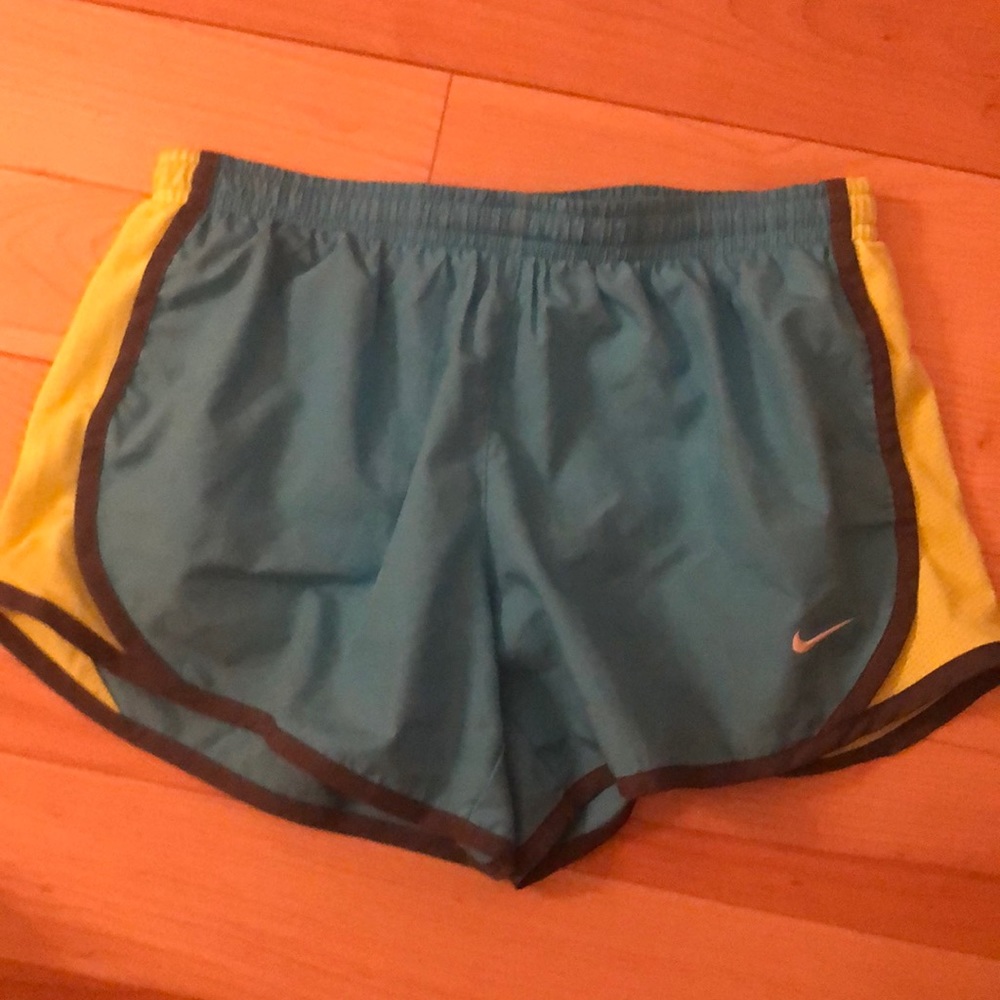 nike tempo running shorts blue grey and green